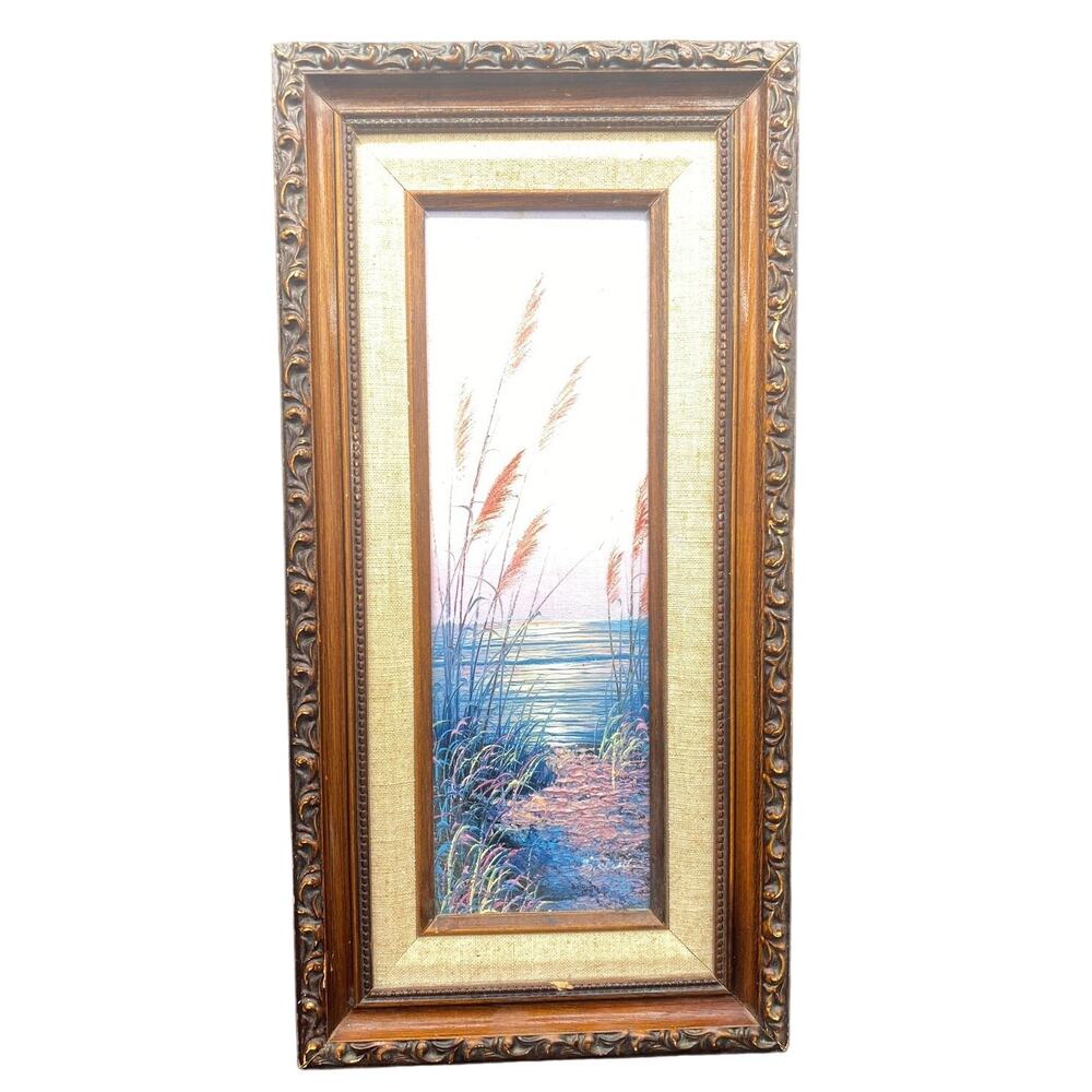 Vtg Original Signed oil board painting seascape ocean FL everglades framed